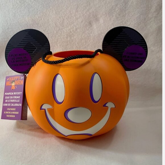 Disney Parks Mickey Mouse Light Up Musical Pumpkin Trick or Treat Bucket New - Picture 1 of 8
